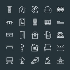 Fototapeta na wymiar Modern Simple Set of buildings, furniture, housekeeping Vector outline Icons. Contains such Icons as sea, wooden, home, interior, sponge and more on dark background. Fully Editable. Pixel Perfect.