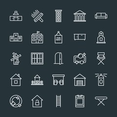 Modern Simple Set of buildings, furniture, housekeeping Vector outline Icons. Contains such Icons as  money,  architecture, brush,  scented and more on dark background. Fully Editable. Pixel Perfect.