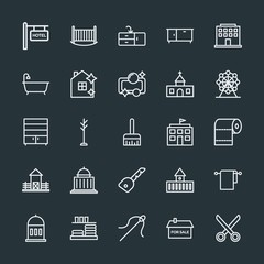 Fototapeta na wymiar Modern Simple Set of buildings, furniture, housekeeping Vector outline Icons. Contains such Icons as sign, water, home, baby, sale, cut and more on dark background. Fully Editable. Pixel Perfect.