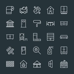 Modern Simple Set of buildings, furniture, housekeeping Vector outline Icons. Contains such Icons as education,  burn, circus,  dirty, house and more on dark background. Fully Editable. Pixel Perfect.