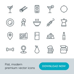 Modern Simple Set of food, location, drinks Vector outline Icons. Contains such Icons as  organic,  travel,  technology,  location, sushi and more on white background. Fully Editable. Pixel Perfect.