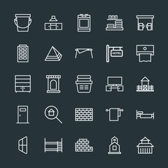 Fototapeta na wymiar Modern Simple Set of buildings, furniture, housekeeping Vector outline Icons. Contains such Icons as concrete, god, container, bunk, wall and more on dark background. Fully Editable. Pixel Perfect.