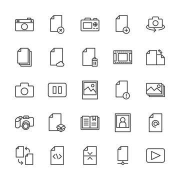 Modern Simple Set of video, photos, bookmarks, files Vector outline Icons. Contains such Icons as  network, business,  internet,  people and more on white background. Fully Editable. Pixel Perfect.