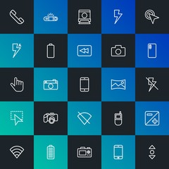 Modern Simple Set of mobile, video, photos, cursors Vector outline Icons. Contains such Icons as  internet,  web,  phone,  shot and more on dark and gradient background. Fully Editable. Pixel Perfect.