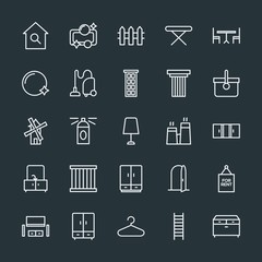 Modern Simple Set of buildings, furniture, housekeeping Vector outline Icons. Contains such Icons as  laundry,  construction,  bubble,  step and more on dark background. Fully Editable. Pixel Perfect.