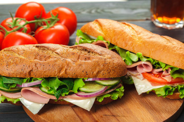 sandwich on a wooden table