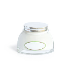 cosmetic cream in a glass jar on white background 