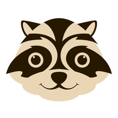 raccoon face head vector illustration flat style front