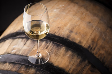White wine on a barrel