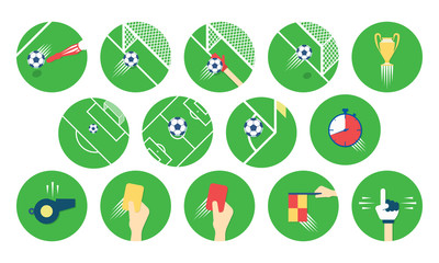 Fototapeta na wymiar Set Of Football / Soccer Icons. Rounded Sports Icons In Flat Style.