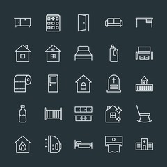 Modern Simple Set of buildings, furniture, housekeeping Vector outline Icons. Contains such Icons as  burn, hospital,  health,  room, chair and more on dark background. Fully Editable. Pixel Perfect.