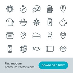 Modern Simple Set of food, location, drinks Vector outline Icons. Contains such Icons as  drink,  piece,  bbq, cheese,  meat, school,  can and more on white background. Fully Editable. Pixel Perfect.