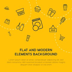 clothes, shopping, beauty and cosmetics outline vector icons and elements background concept on yellow background.Multipurpose use on websites, presentations, brochures and more