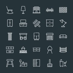 Modern Simple Set of buildings, furniture, housekeeping Vector outline Icons. Contains such Icons as  modern,  work,  interior, bed,  home and more on dark background. Fully Editable. Pixel Perfect.