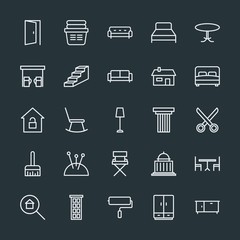 Modern Simple Set of buildings, furniture, housekeeping Vector outline Icons. Contains such Icons as  wardrobe, government,  clean,  open and more on dark background. Fully Editable. Pixel Perfect.