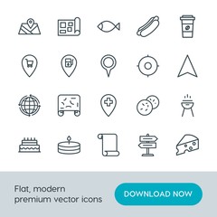 Modern Simple Set of food, location, drinks Vector outline Icons. Contains such Icons as food,  road,  city,  hot,  business,  way,  piece and more on white background. Fully Editable. Pixel Perfect.