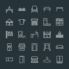 Fototapeta na wymiar Modern Simple Set of buildings, furniture, housekeeping Vector outline Icons. Contains such Icons as chair, architecture, closet, soft and more on dark background. Fully Editable. Pixel Perfect.