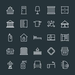 Modern Simple Set of buildings, furniture, housekeeping Vector outline Icons. Contains such Icons as hot,  sew, lighthouse, linen,  office and more on dark background. Fully Editable. Pixel Perfect.