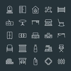 Fototapeta na wymiar Modern Simple Set of buildings, furniture, housekeeping Vector outline Icons. Contains such Icons as fire, wardrobe, background, chair and more on dark background. Fully Editable. Pixel Perfect.