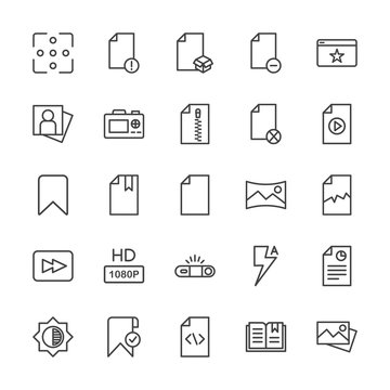 Modern Simple Set of video, photos, bookmarks, files Vector outline Icons. Contains such Icons as portrait,  photo,  open,  computer,  sign and more on white background. Fully Editable. Pixel Perfect.