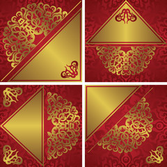 Set of cards with red background and gold vintage decoration