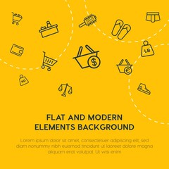 clothes, shopping, beauty and cosmetics outline vector icons and elements background concept on yellow background.Multipurpose use on websites, presentations, brochures and more