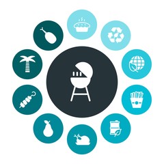 food, nature, drinks Infographic Colorful fill Icons Set. Contains such Icons as  sweet,  summer,  french, chicken, food,  organic,  grill,  natural,  cooking and more. Fully Editable. Pixel Perfect