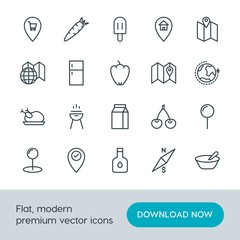 Modern Simple Set of food, location, drinks Vector outline Icons. Contains such Icons as  location,  north, compass,  marketing, home,  red and more on white background. Fully Editable. Pixel Perfect.