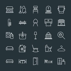 Fototapeta na wymiar Modern Simple Set of buildings, furniture, housekeeping Vector outline Icons. Contains such Icons as office, single, estate, closet, bed and more on dark background. Fully Editable. Pixel Perfect.
