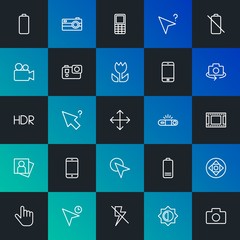 Modern Simple Set of mobile, video, photos, cursors Vector outline Icons. Contains such Icons as  sign,  action,  off,  scroll and more on dark and gradient background. Fully Editable. Pixel Perfect.