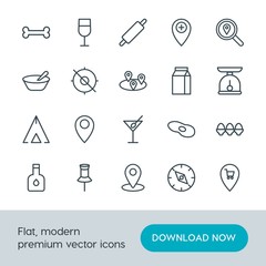 Modern Simple Set of food, location, drinks Vector outline Icons. Contains such Icons as  anatomy, scrambled,  white,  pointer, breakfast and more on white background. Fully Editable. Pixel Perfect.