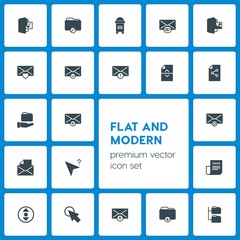 Obraz premium Modern Simple Set of folder, cursors, files, email Vector fill Icons. Contains such Icons as business, arrow, click, heart, cursor, music and more on dark background. Fully Editable. Pixel Perfect