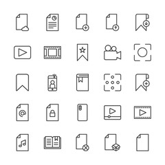 Modern Simple Set of video, photos, bookmarks, files Vector outline Icons. Contains such Icons as  page, bookmark,  open,  play,  paper and more on white background. Fully Editable. Pixel Perfect.
