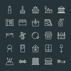 Fototapeta na wymiar Modern Simple Set of buildings, furniture, housekeeping Vector outline Icons. Contains such Icons as real, housework, paintbrush, machine and more on dark background. Fully Editable. Pixel Perfect.