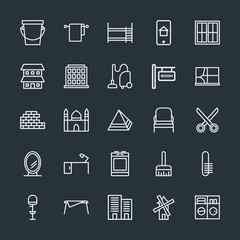 Modern Simple Set of buildings, furniture, housekeeping Vector outline Icons. Contains such Icons as  islamic,  brush,  interior, cotton and more on dark background. Fully Editable. Pixel Perfect.