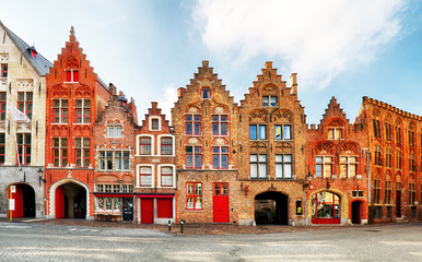 Fototapeta na wymiar Bruges - View on Jan Van Eyck Square and church in Brugge, Belgium