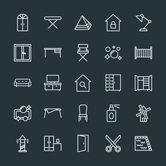 Modern Simple Set of buildings, furniture, housekeeping Vector outline Icons. Contains such Icons as  doorway,  tv, ironing,  landscape, cut and more on dark background. Fully Editable. Pixel Perfect.