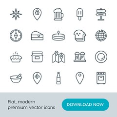 Modern Simple Set of food, location, drinks Vector outline Icons. Contains such Icons as kitchen,  spice,  stove, beverage,  white,  harbor and more on white background. Fully Editable. Pixel Perfect.