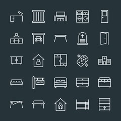 Modern Simple Set of buildings, furniture, housekeeping Vector outline Icons. Contains such Icons as house,  double,  modern,  office, table and more on dark background. Fully Editable. Pixel Perfect.