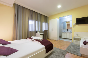 Interior of a modern luxury hotel bedroom