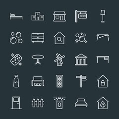 Modern Simple Set of buildings, furniture, housekeeping Vector outline Icons. Contains such Icons as  property,  smoke,  sign,  security and more on dark background. Fully Editable. Pixel Perfect.