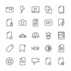 Modern Simple Set of video, photos, bookmarks, files Vector outline Icons. Contains such Icons as  paper, check, business, office, player and more on white background. Fully Editable. Pixel Perfect.