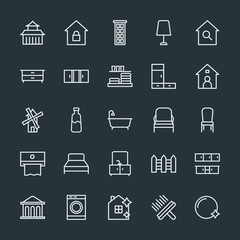 Fototapeta na wymiar Modern Simple Set of buildings, furniture, housekeeping Vector outline Icons. Contains such Icons as fence, chinese, abstract, estate and more on dark background. Fully Editable. Pixel Perfect.