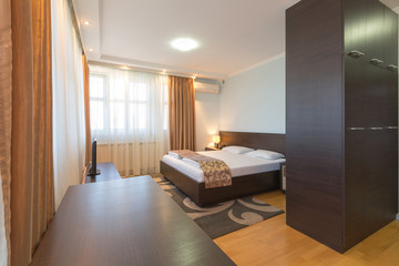 Interior of a modern luxury hotel bedroom