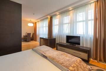 Interior of a modern luxury hotel bedroom