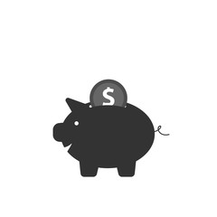 Piggy bank and money coin. simple vector illustration in flat linework style