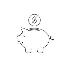 Piggy bank and money coin. simple vector illustration in flat linework style