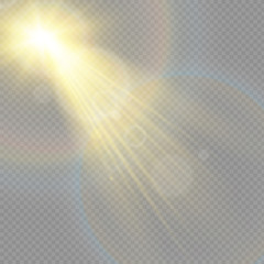 Vector transparent sunlight special lens flash light effect.front sun lens flash. Vector blur in the light of radiance.
