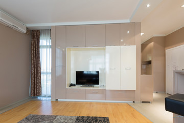 Interior of a modern luxury hotel bedroom
