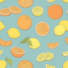 Lemon orange fruit graphic color seamless pattern background sketch illustration vector